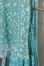Dark Green & Blue Kota Doria Cotton Saree with Elegant Border - Image 5