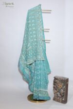 Dark Green & Blue Kota Doria Cotton Saree with Elegant Border - Image 7