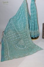 Dark Green & Blue Kota Doria Cotton Saree with Elegant Border - Image 2