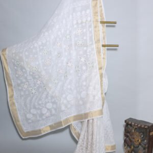 Traditional Kerala Onam Cotton Saree with Golden Border