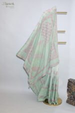 Green Kota Doria Cotton Saree with Elegant Border - Image 4