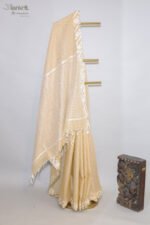 Golden Beige Linen Saree with Silver Border