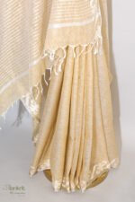 Golden Beige Linen Saree with Silver Border - Image 2