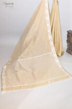 Golden Beige Linen Saree with Silver Border - Image 5