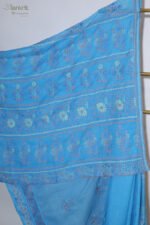 Dark Blue Women's Kota Doria Cotton Saree - Image 3