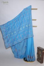 Dark Blue Women's Kota Doria Cotton Saree - Image 4