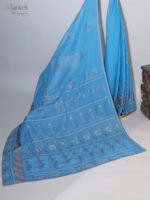 Dark Blue Women's Kota Doria Cotton Saree - Image 5