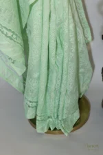 Pastel Green Silk Organza Chikankari Saree - Image 7