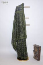 Black Organza Chikankari Saree with Blue & Red Threadwork