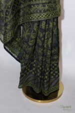 Black Organza Chikankari Saree with Blue & Red Threadwork - Image 2