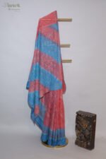 Blue and blush pink Shaded Organza Chikankari Saree