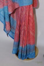 Blue and blush pink Shaded Organza Chikankari Saree - Image 2