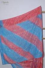 Blue and blush pink Shaded Organza Chikankari Saree - Image 3