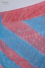Blue and blush pink Shaded Organza Chikankari Saree - Image 4