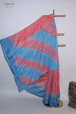 Blue and blush pink Shaded Organza Chikankari Saree - Image 5
