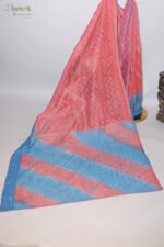 Blue and blush pink Shaded Organza Chikankari Saree - Image 6