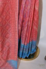 Blue and blush pink Shaded Organza Chikankari Saree - Image 8