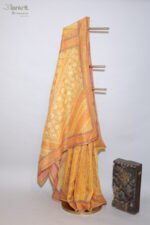 Marigold Yellow Organza Chikankari Saree with Pink, Purple & White Threadwork