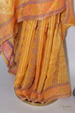 Marigold Yellow Organza Chikankari Saree with Pink, Purple & White Threadwork - Image 2