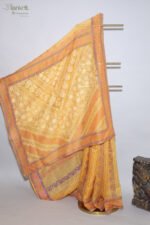 Marigold Yellow Organza Chikankari Saree with Pink, Purple & White Threadwork - Image 4