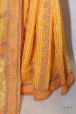 Marigold Yellow Organza Chikankari Saree with Pink, Purple & White Threadwork - Image 8
