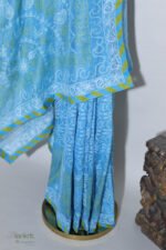 Sky Blue Organza Chikankari Saree with Green & White Threadwork - Image 2