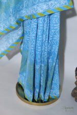 Sky Blue Organza Chikankari Saree with Green & White Threadwork - Image 3