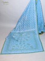 Sky Blue Organza Chikankari Saree with Green & White Threadwork - Image 6