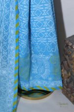 Sky Blue Organza Chikankari Saree with Green & White Threadwork - Image 8