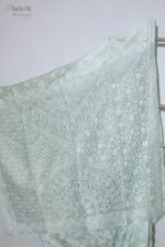 Sage Green Organza Chikankari Saree with White Threadwork - Image 8