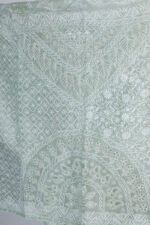 Sage Green Organza Chikankari Saree with White Threadwork - Image 9