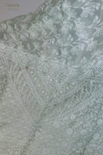 Sage Green Organza Chikankari Saree with White Threadwork - Image 3