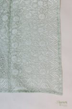 Sage Green Organza Chikankari Saree with White Threadwork - Image 4