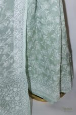 Sage Green Organza Chikankari Saree with White Threadwork - Image 5
