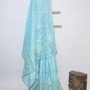 Warm Beige Organza Chikankari Saree with Red & Green Threadwork
