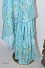 Warm Beige Organza Chikankari Saree with Red & Green Threadwork - Image 2