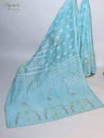 Warm Beige Organza Chikankari Saree with Red & Green Threadwork - Image 4