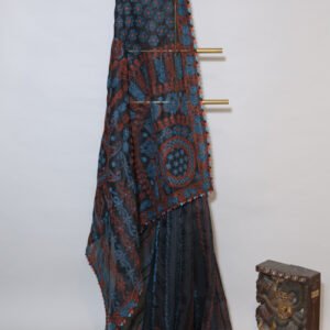 Black Saree with Green Thread Chikankari Embroidery