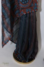 Black Saree with Green Thread Chikankari Embroidery - Image 2