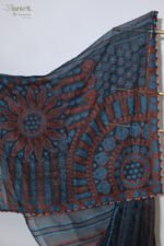 Black Saree with Green Thread Chikankari Embroidery - Image 3