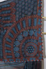 Black Saree with Green Thread Chikankari Embroidery - Image 4
