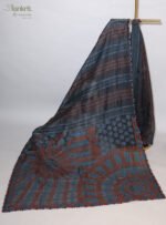 Black Saree with Green Thread Chikankari Embroidery - Image 5