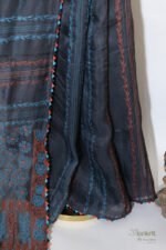 Black Saree with Green Thread Chikankari Embroidery - Image 8