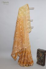 Mustard Yellow Organza Chikankari Saree