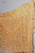Mustard Yellow Organza Chikankari Saree - Image 3