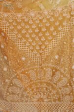 Mustard Yellow Organza Chikankari Saree - Image 4