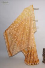 Mustard Yellow Organza Chikankari Saree - Image 5