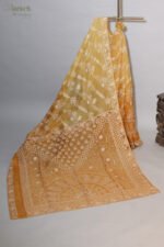 Mustard Yellow Organza Chikankari Saree - Image 6