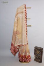 Beige Organza Chikankari Saree with Crimson Border