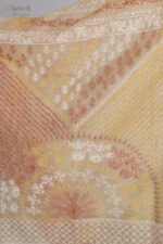 Beige Organza Chikankari Saree with Crimson Border - Image 3